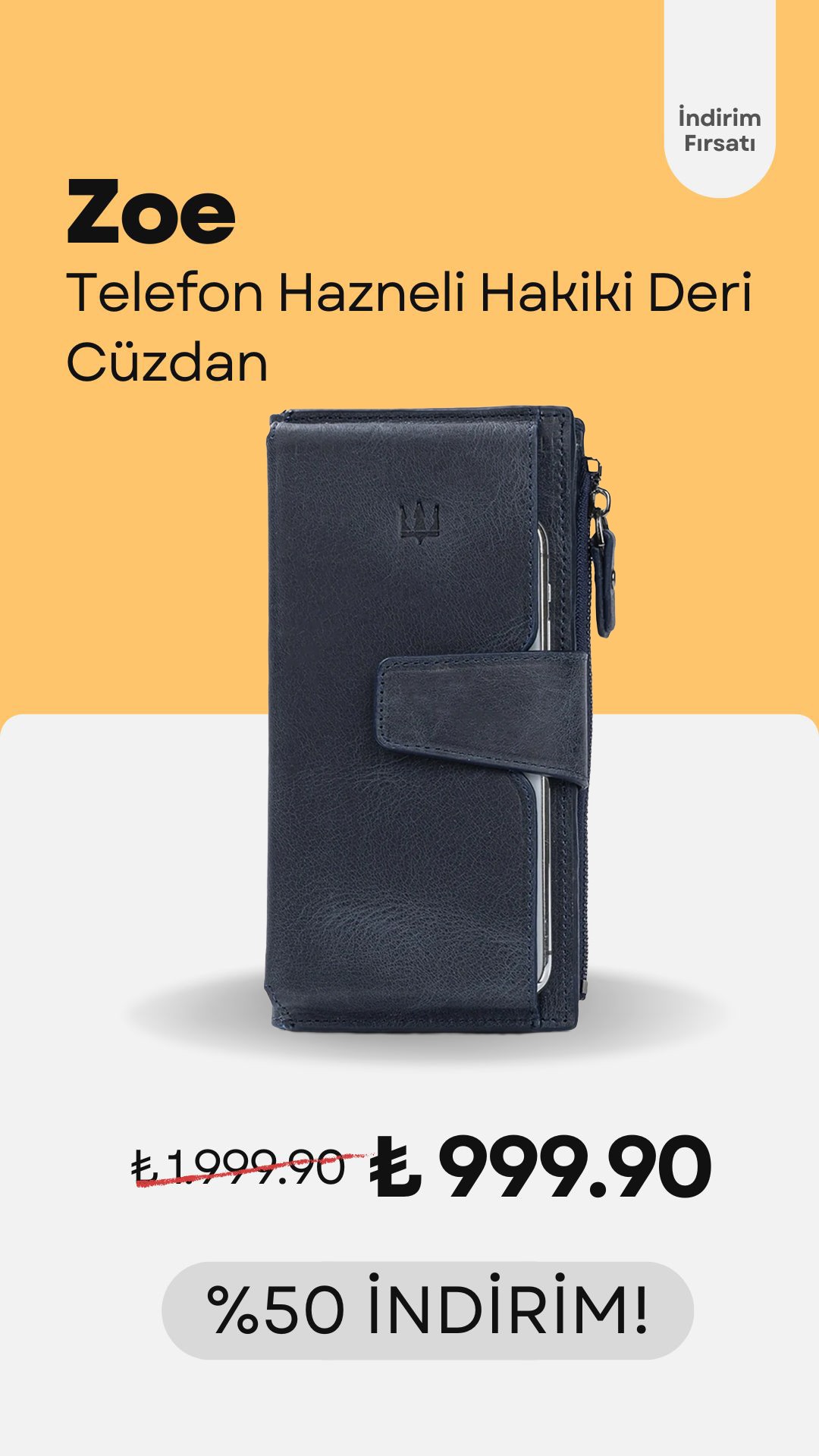 Zoe Telefon Hazneli Hakiki Deri Cüzdan