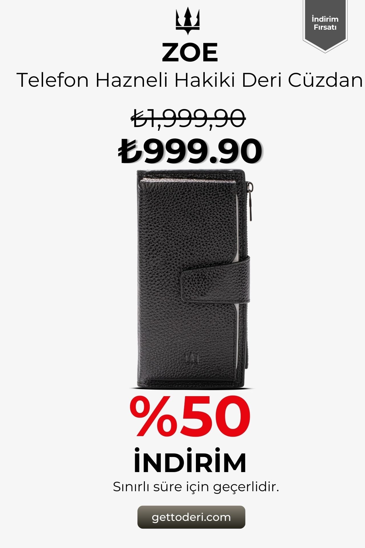 Zoe Telefon Hazneli Hakiki Deri Cüzdan