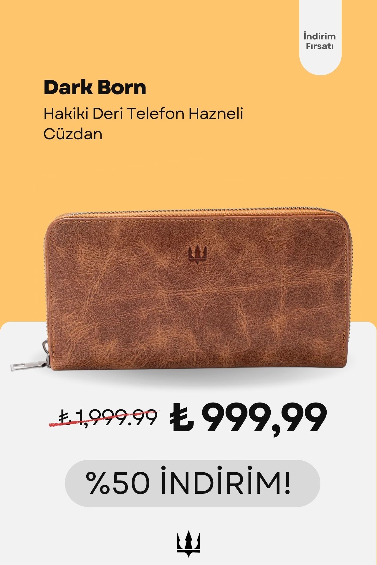 Dark Born Hakiki Deri Telefon Hazneli Cüzdan