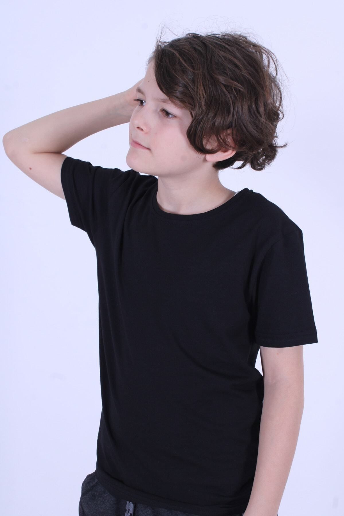 Düz Bisiklet Yaka %100 Pamuk Düz Unisex Çocuk T-shirt