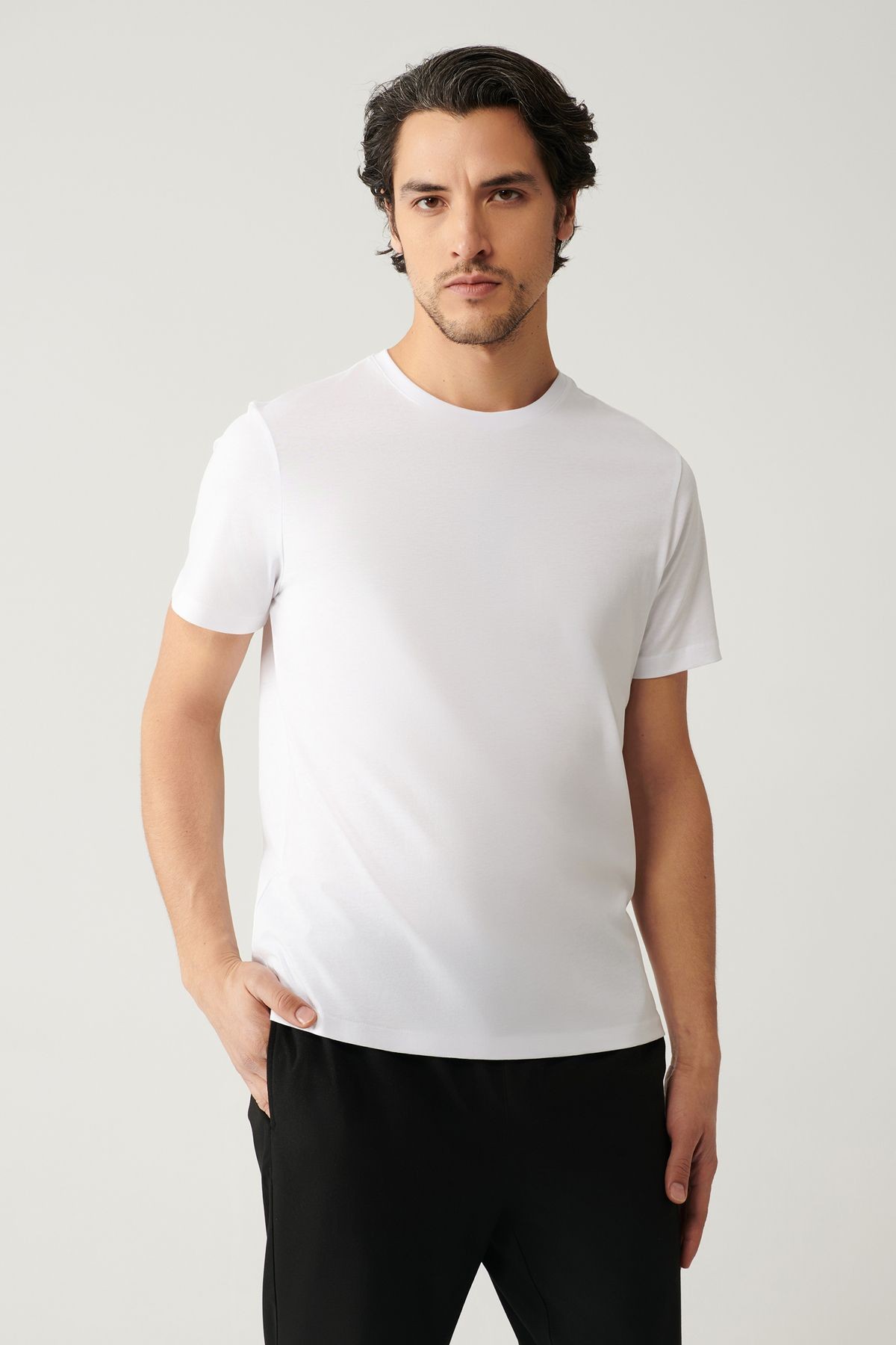 Erkek %100 Pamuk Nefes Alan Bisiklet Yaka Basic T-shirt