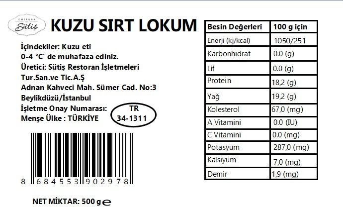 Kuzu Sırt Lokum 500 gr