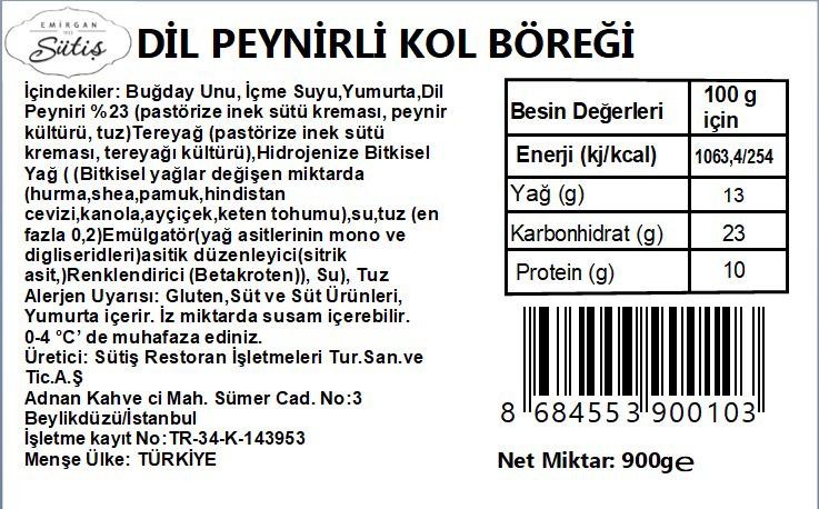 Dil Peynirli Kol Böreği - Pişmemiş 900 gr