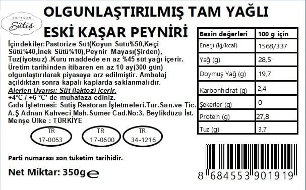 Eski Kaşar Peyniri 350 gr