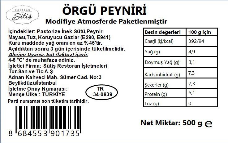 Örgü Peyniri 500 gr