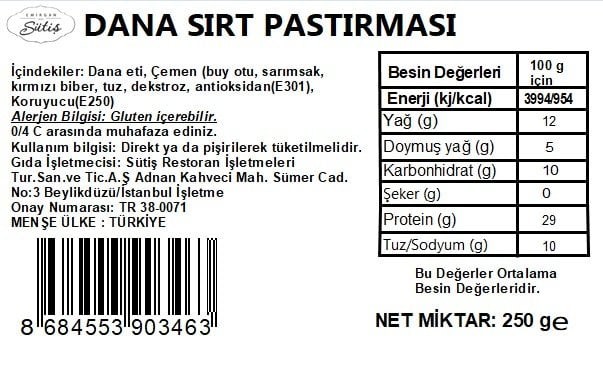 Dana Sırt Pastırması 250 gr