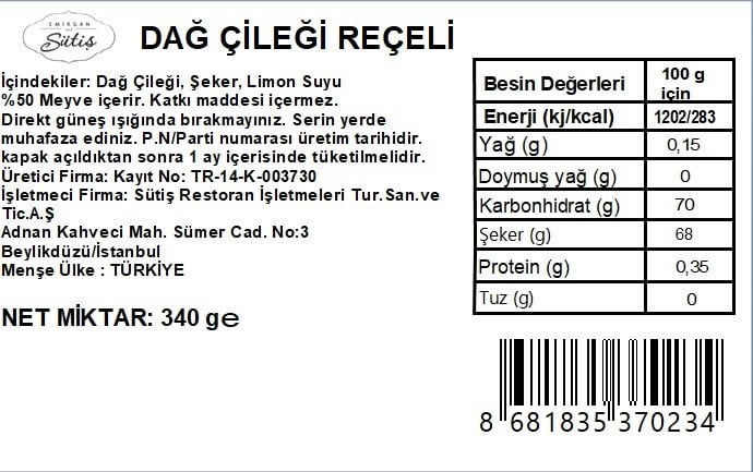 Dağ Çileği Reçeli 330 gr