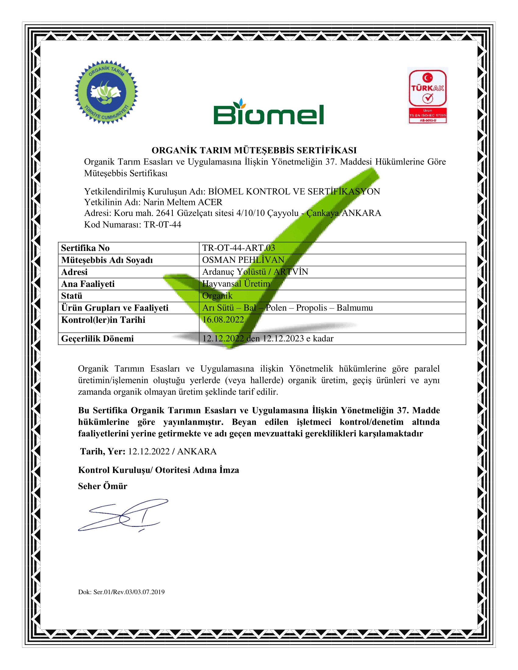 Organik Artvin Kaçkar Balı 1 kg