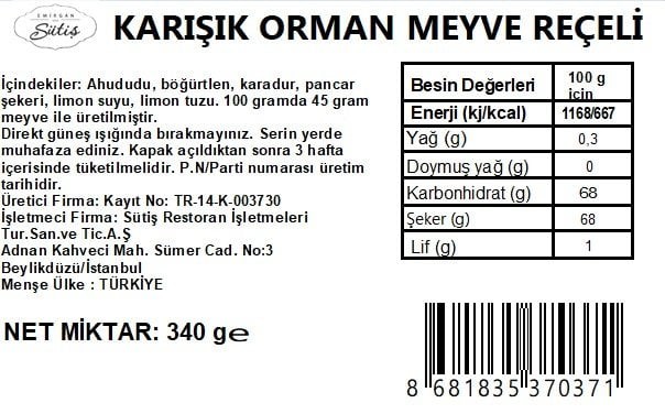 Karışık Orman Meyve Reçeli 330 gr