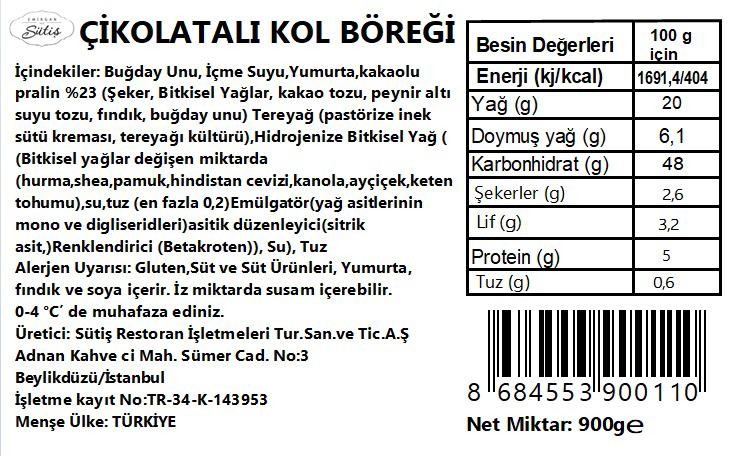 Çikolatalı Kol Böreği - Pişmemiş 900 gr