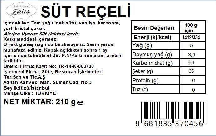 Katkısız Süt Reçeli 210 gr