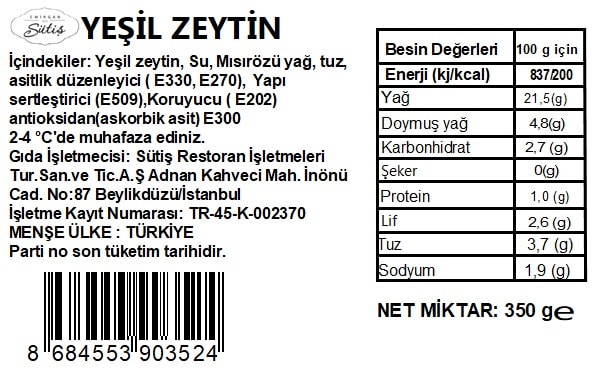 Yeşil Zeytin 350 gr