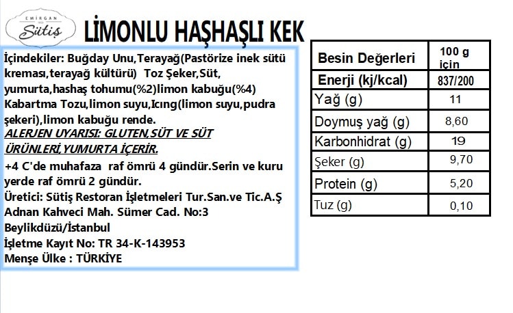 Haşhaşlı Limonlu Kek ( 4 Kişi )