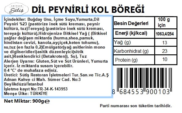 Dil Peynirli Kol Böreği - Pişmemiş 900 gr