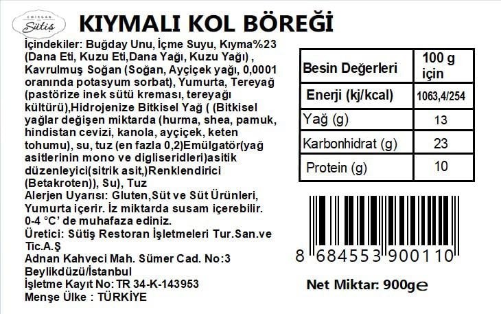 Kıymalı Kol Böreği - Pişmemiş 900 gr