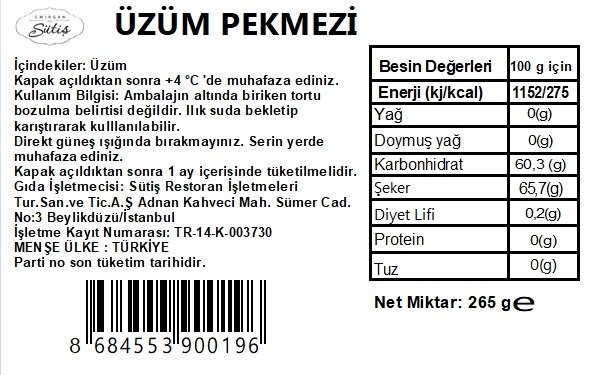 Üzüm Pekmezi 265 gr