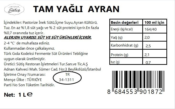 Tam Yağlı Ayran 1 lt