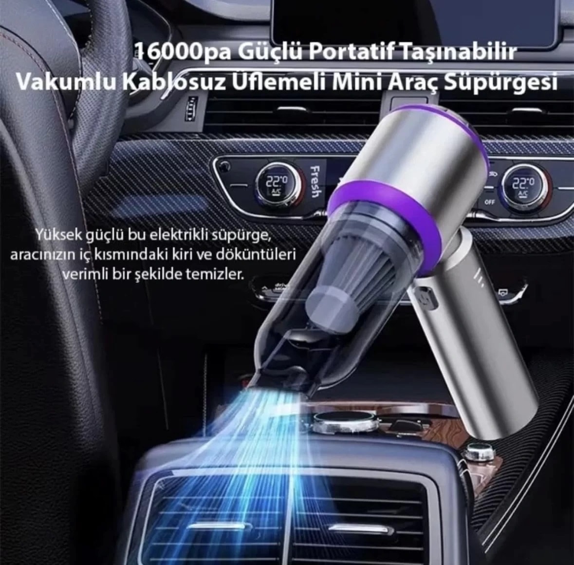 HARVOX Araç İçi Kablosuz Şarjlı Mini Süpürge ve Üfleme Fan