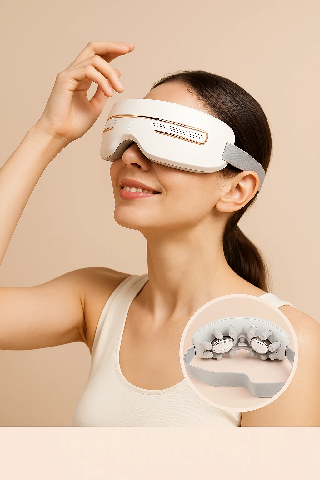 Göz Masaj Aleti taşınabilir, ısıtmalı, soğutmalı, bluetooth  özellikli, akapunktur ve migrende etkili masaj aleti