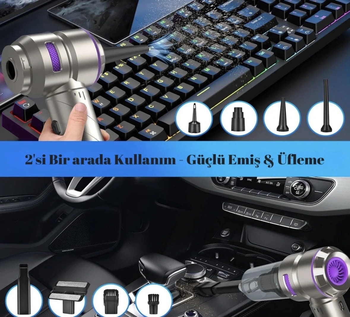 Cs59 Plus Max Araç İçi Kablosuz Şarjlı Mini Süpürge ve Üfleme Fan