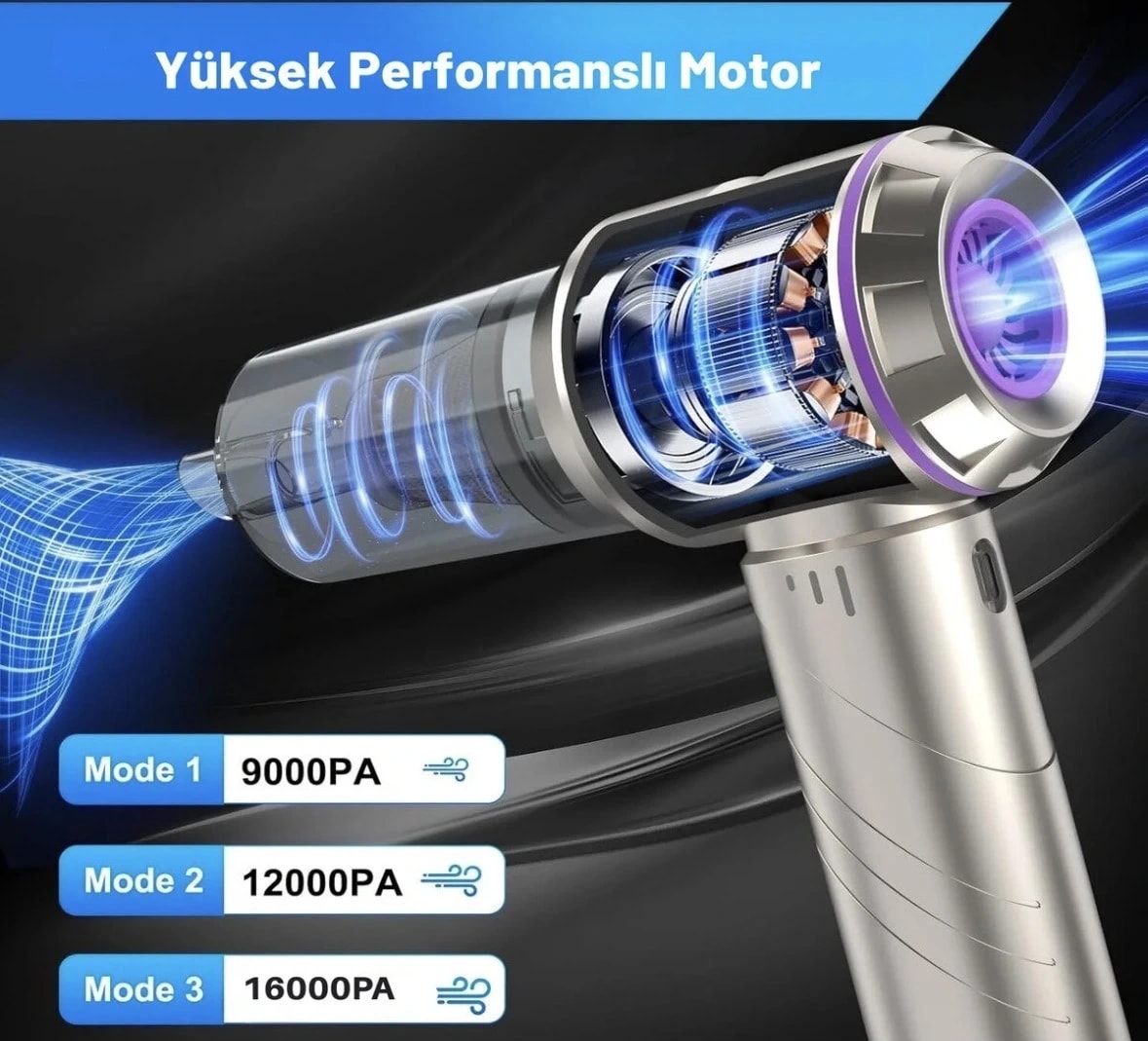 Cs59 Plus Max Araç İçi Kablosuz Şarjlı Mini Süpürge ve Üfleme Fan