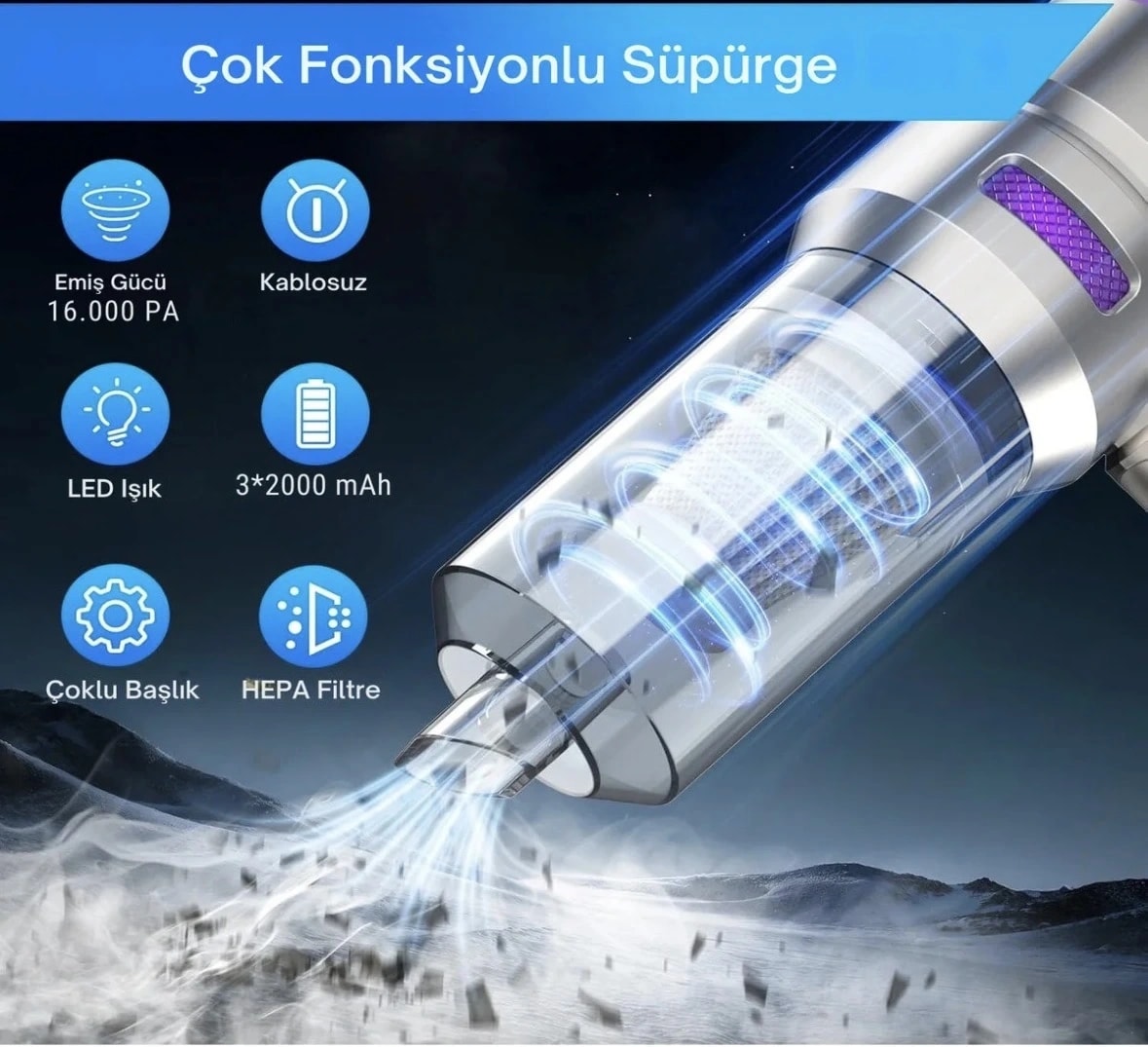 Cs59 Plus Max Araç İçi Kablosuz Şarjlı Mini Süpürge ve Üfleme Fan