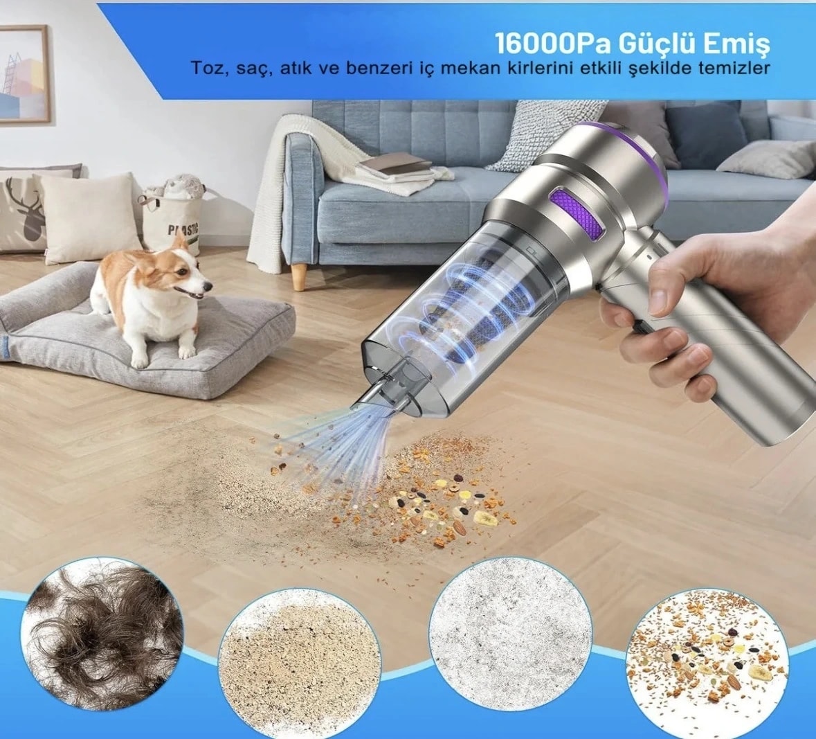 Cs59 Plus Max Araç İçi Kablosuz Şarjlı Mini Süpürge ve Üfleme Fan