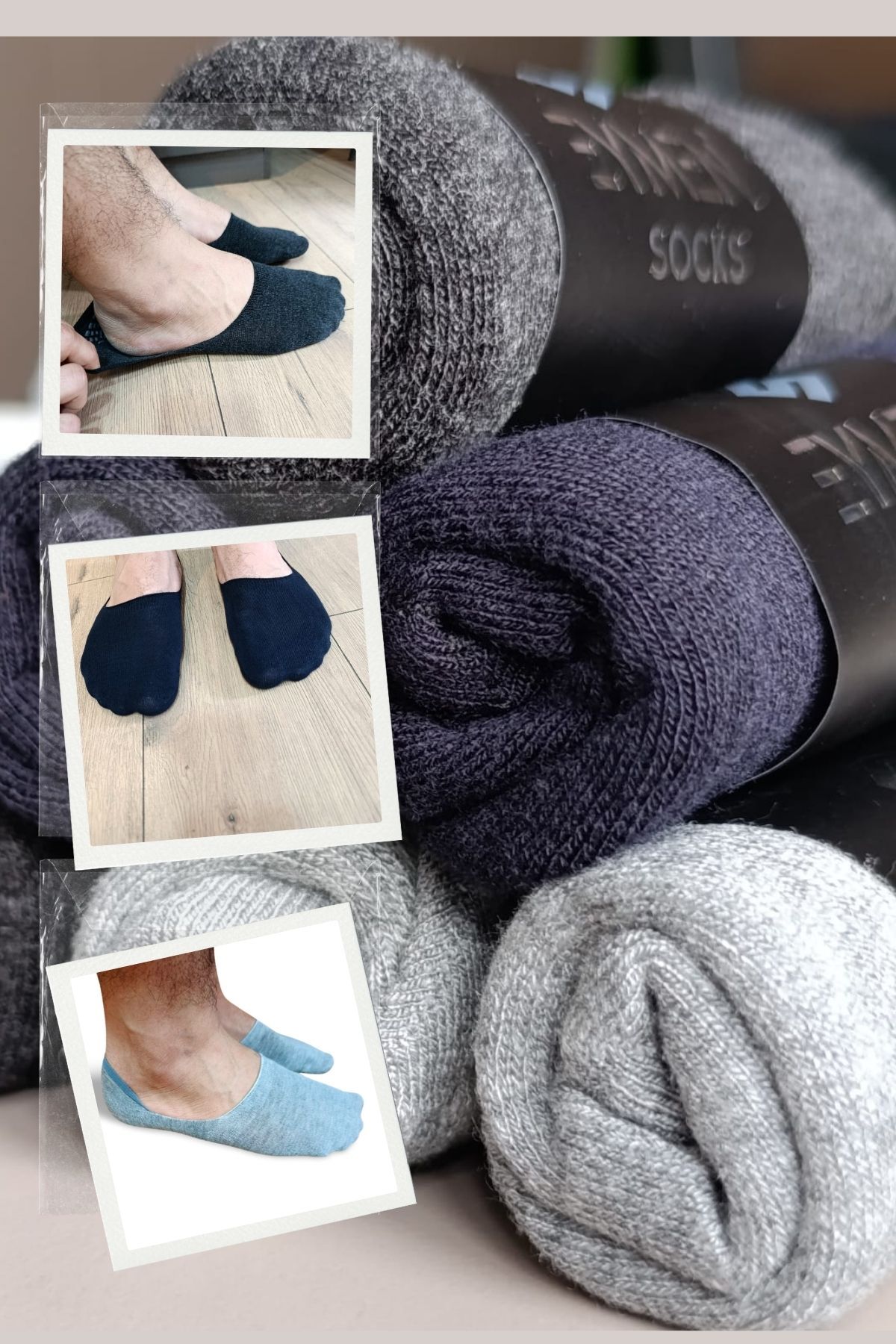 6'lı Kutulu Erkek Bambu Babet Çorap | Kaymaz Silikon Bantlı | Antrasit Gri Lacivert