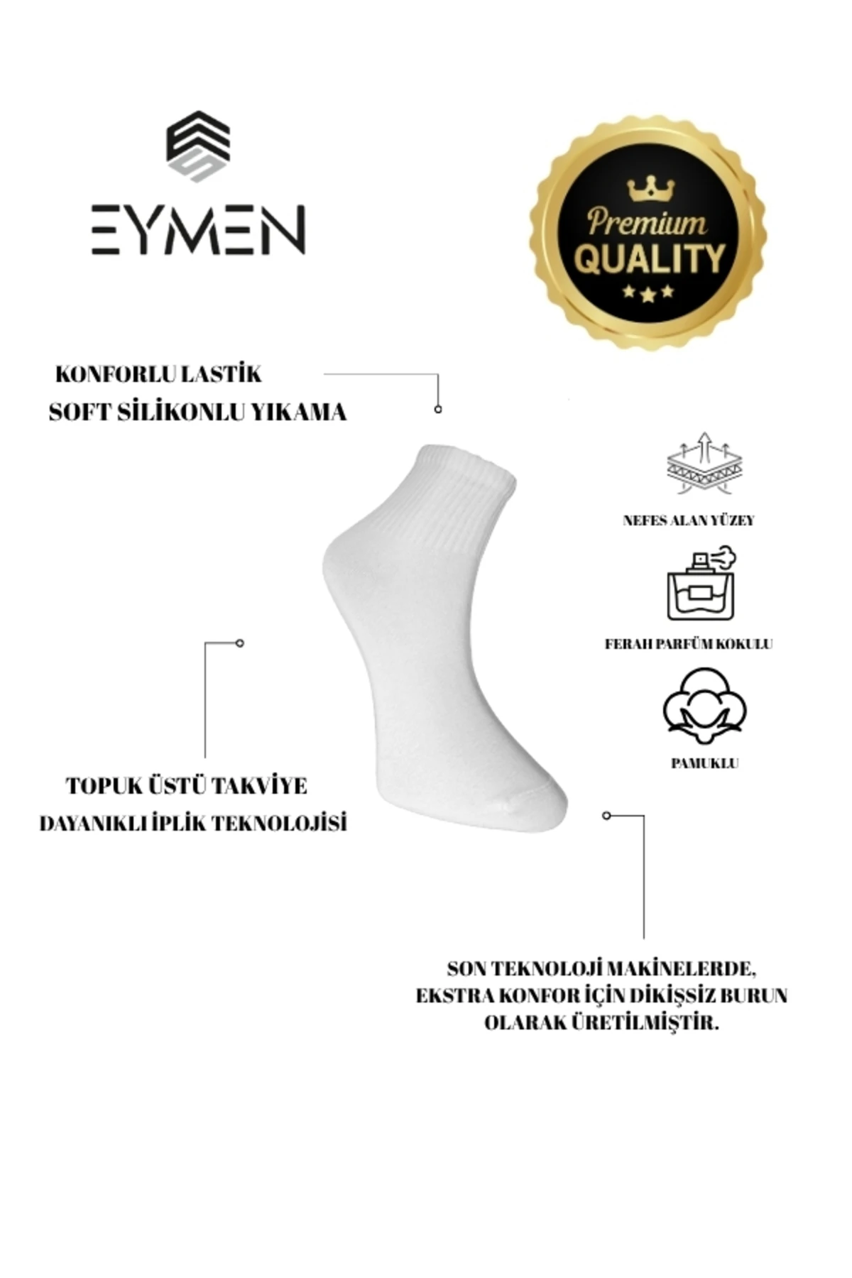 6'lı Paket Unisex Rahat Fitilli Kolej & Tenis Çorabı Düz Renk Kısa Beyaz | Pamuklu (KADIN & ERKEK)