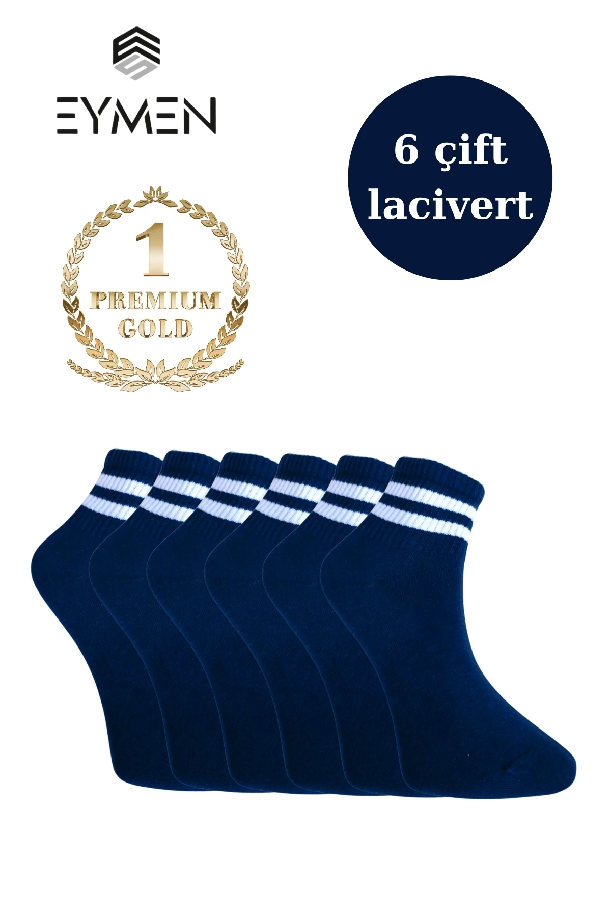 6'lı Ekonomik Kısa Kolej Rahat Fitilli Çemberli Tenis Çorabı Lacivert - Erkek Kadın Için Uygun