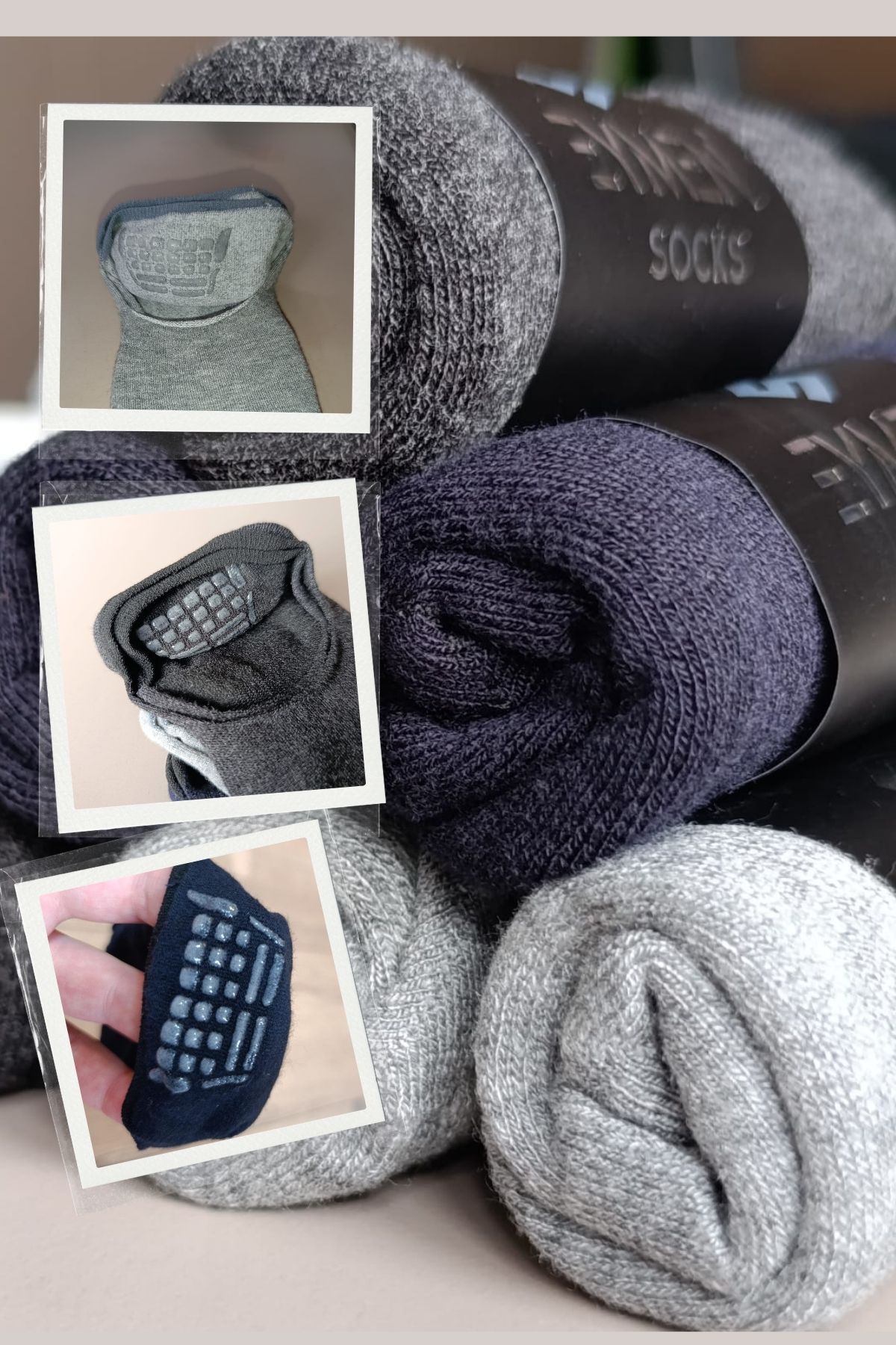 6'lı Kutulu Erkek Bambu Babet Çorap | Kaymaz Silikon Bantlı | Antrasit Gri Lacivert