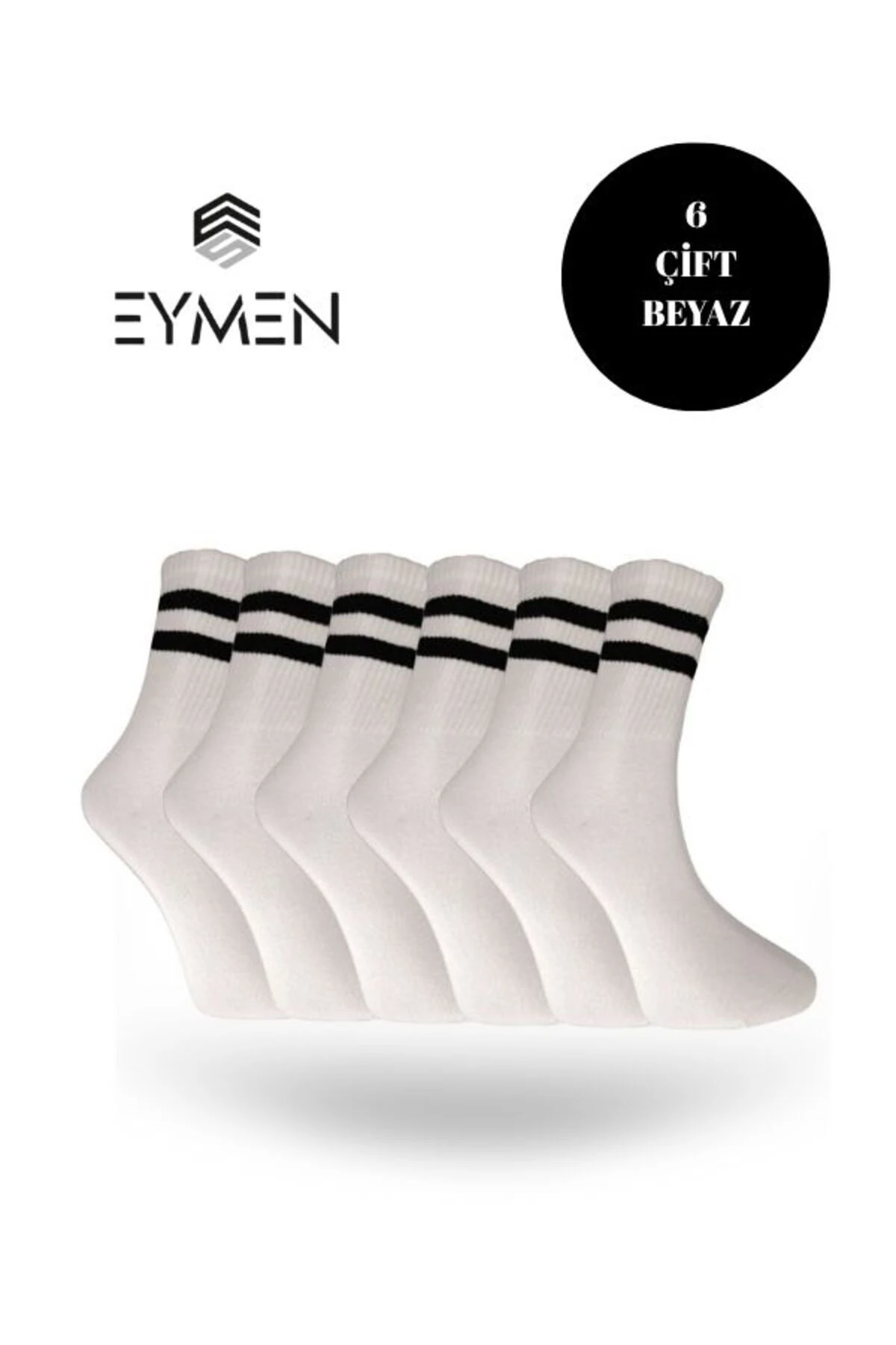 6'lı Ekonomik Uzun Rahat Fitilli Kolej Çemberli Tenis Çorabı Beyaz - Erkek Kadın Için Uygun