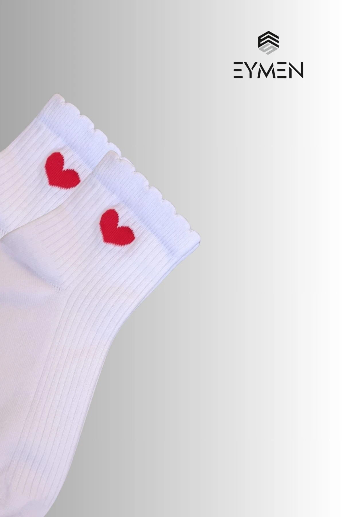 6 Çift Beyaz Kalp Desenli Yarım Konç Rahat Fitilli Kadın Çorap Pamuklu Premium Kalite