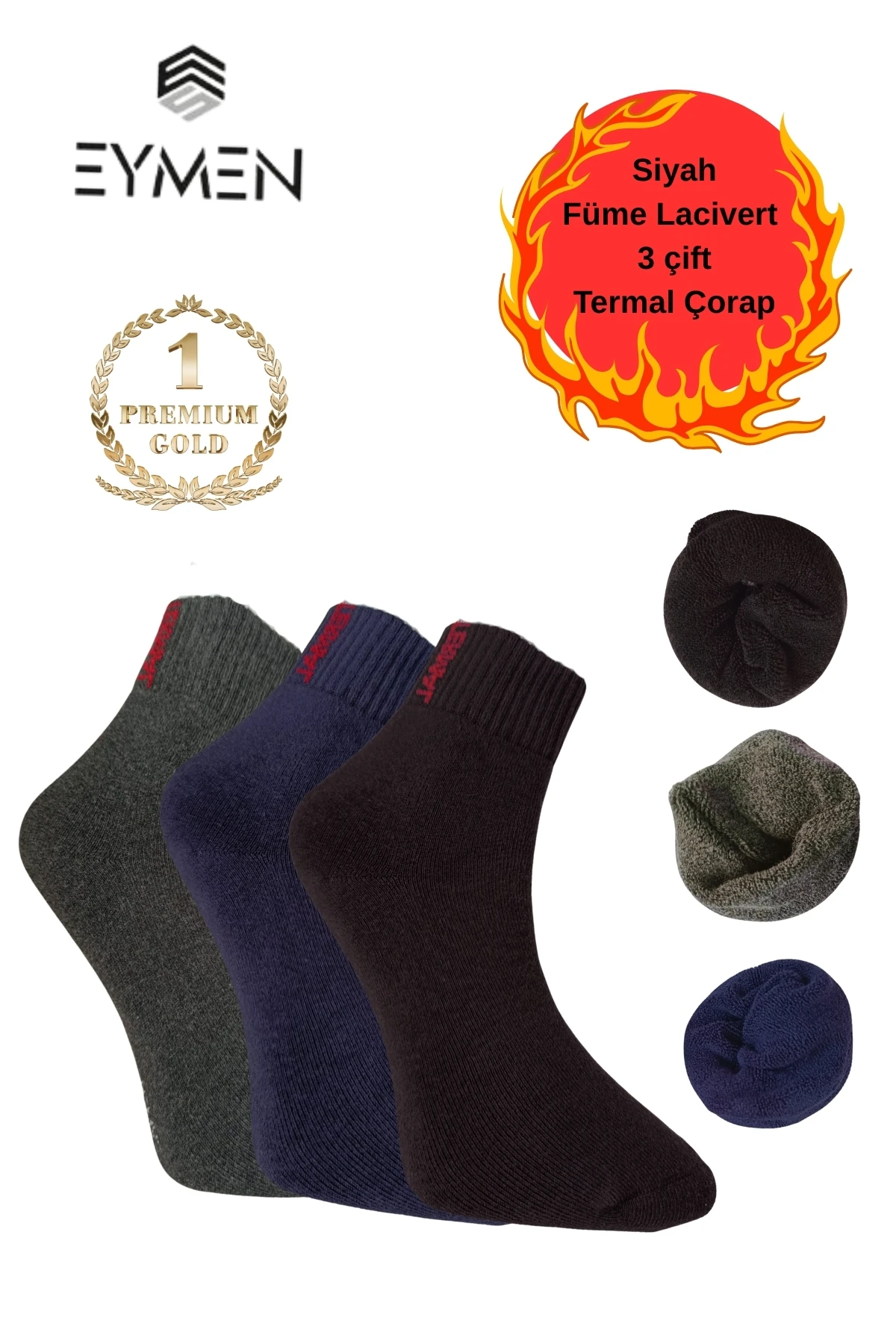 3 ÇİFT HAVLU KIŞLIK TERMAL KALIN YARIM KONÇ ÇORAP 3 RENK ERKEK KISA 40-44