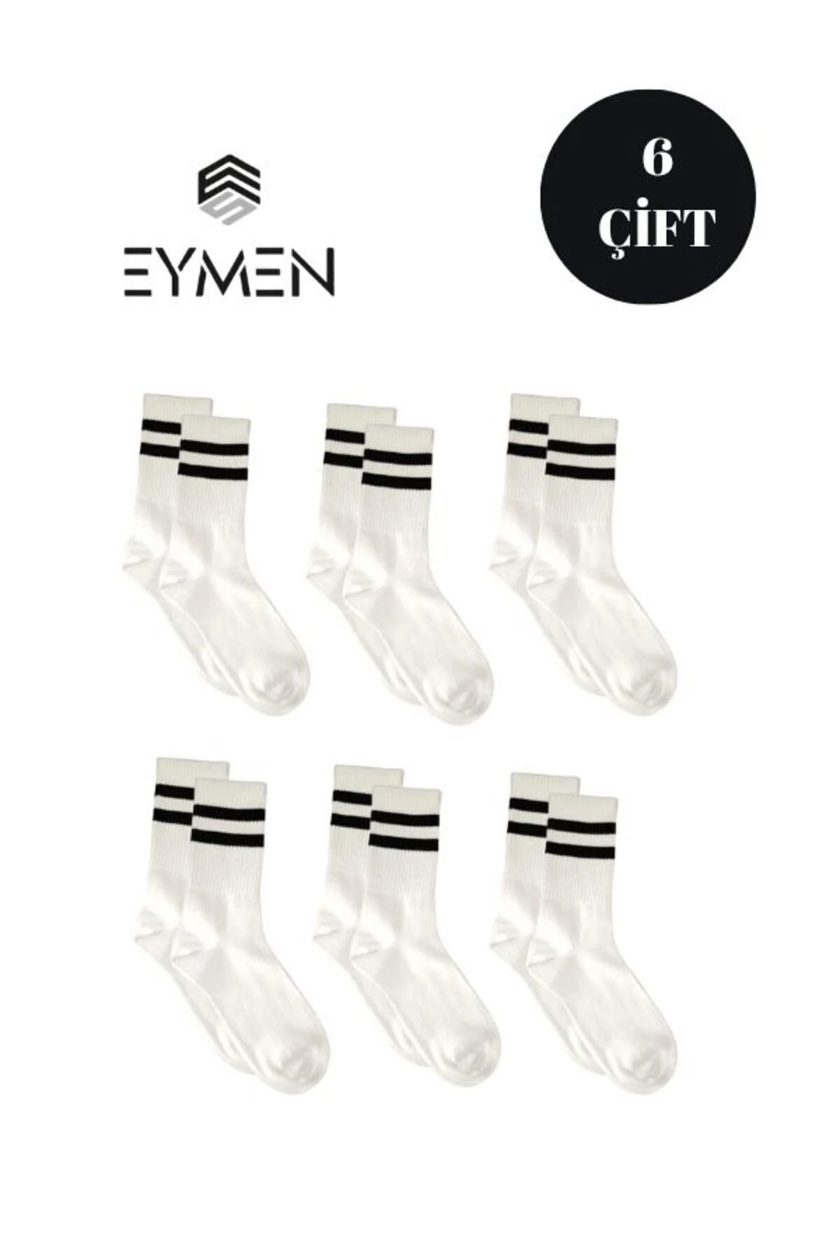 6'lı Ekonomik Uzun Rahat Fitilli Kolej Çemberli Tenis Çorabı Beyaz - Erkek Kadın Için Uygun