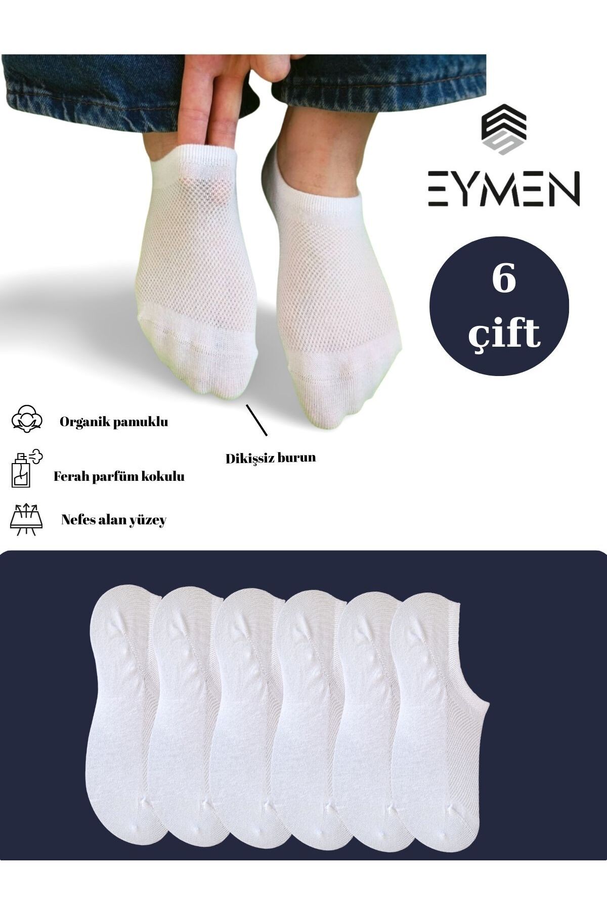 6 Çift Unisex Organik Pamuklu Dikişsiz Sneakers Çorap