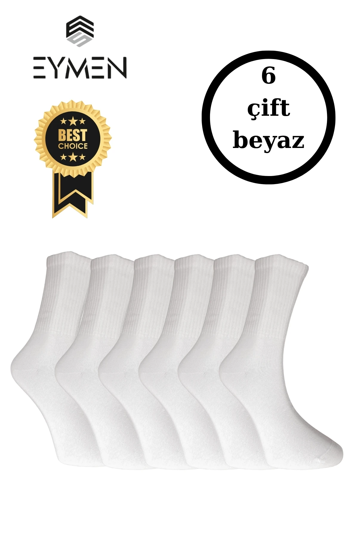 6'lı Paket Unisex Rahat Fitilli Kolej & Tenis Çorabı Düz Renk Beyaz | Pamuklu Uzun (KADIN & ERKEK)