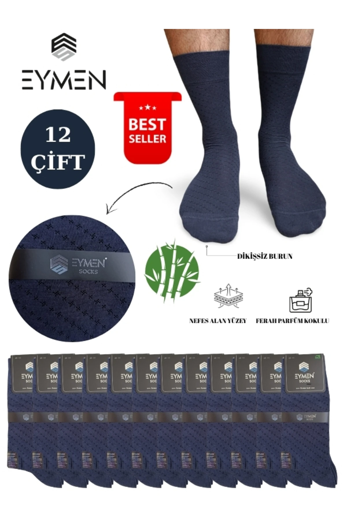 12'li Bambu Erkek Soket Çorap Tek Renk Füme - Premium ,dikişsiz, Çarpı Desen, Hediye Kutulu