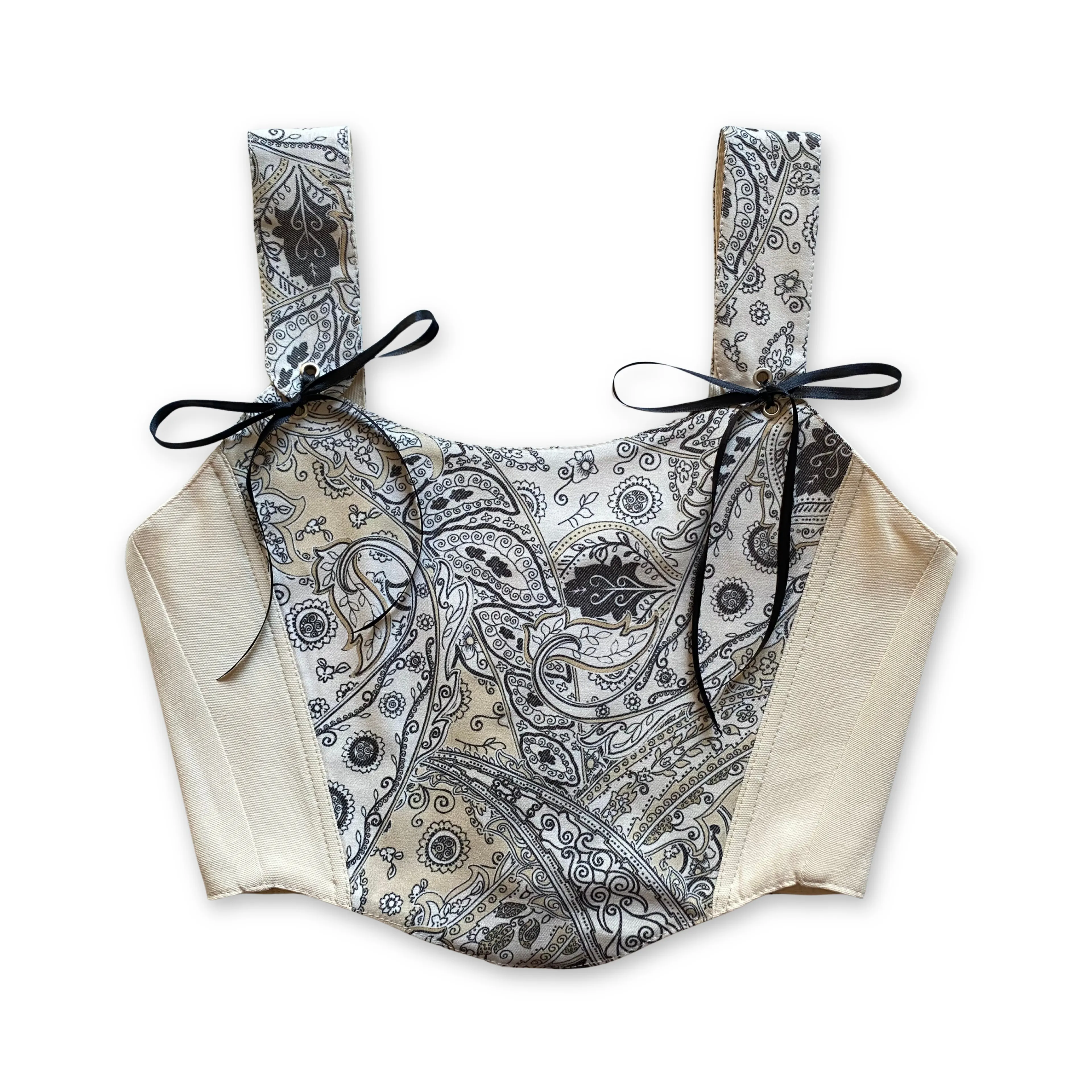 Krem Rengi Etnik Desenli Çift Taraflı Bayan Korse