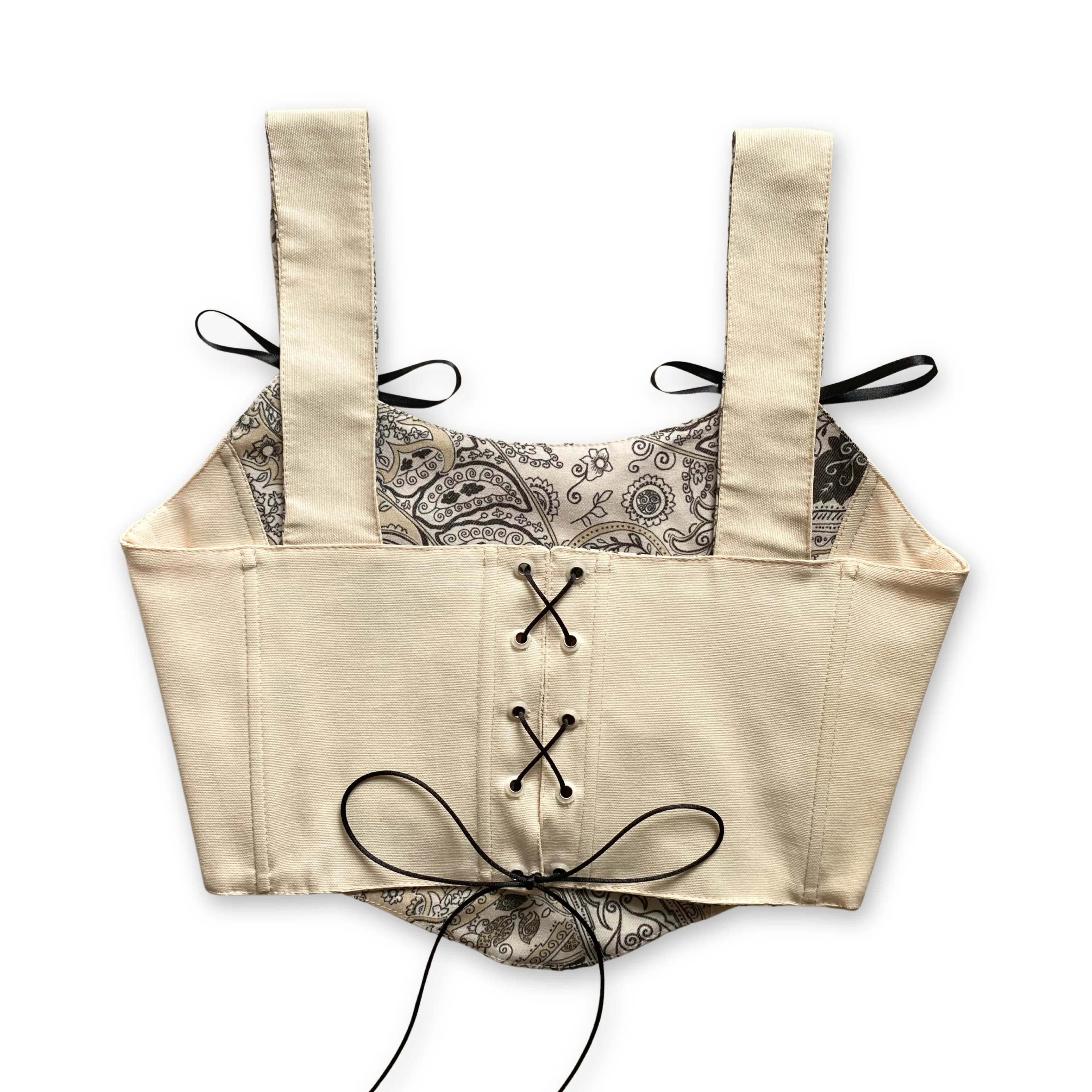 Krem Rengi Etnik Desenli Çift Taraflı Bayan Korse