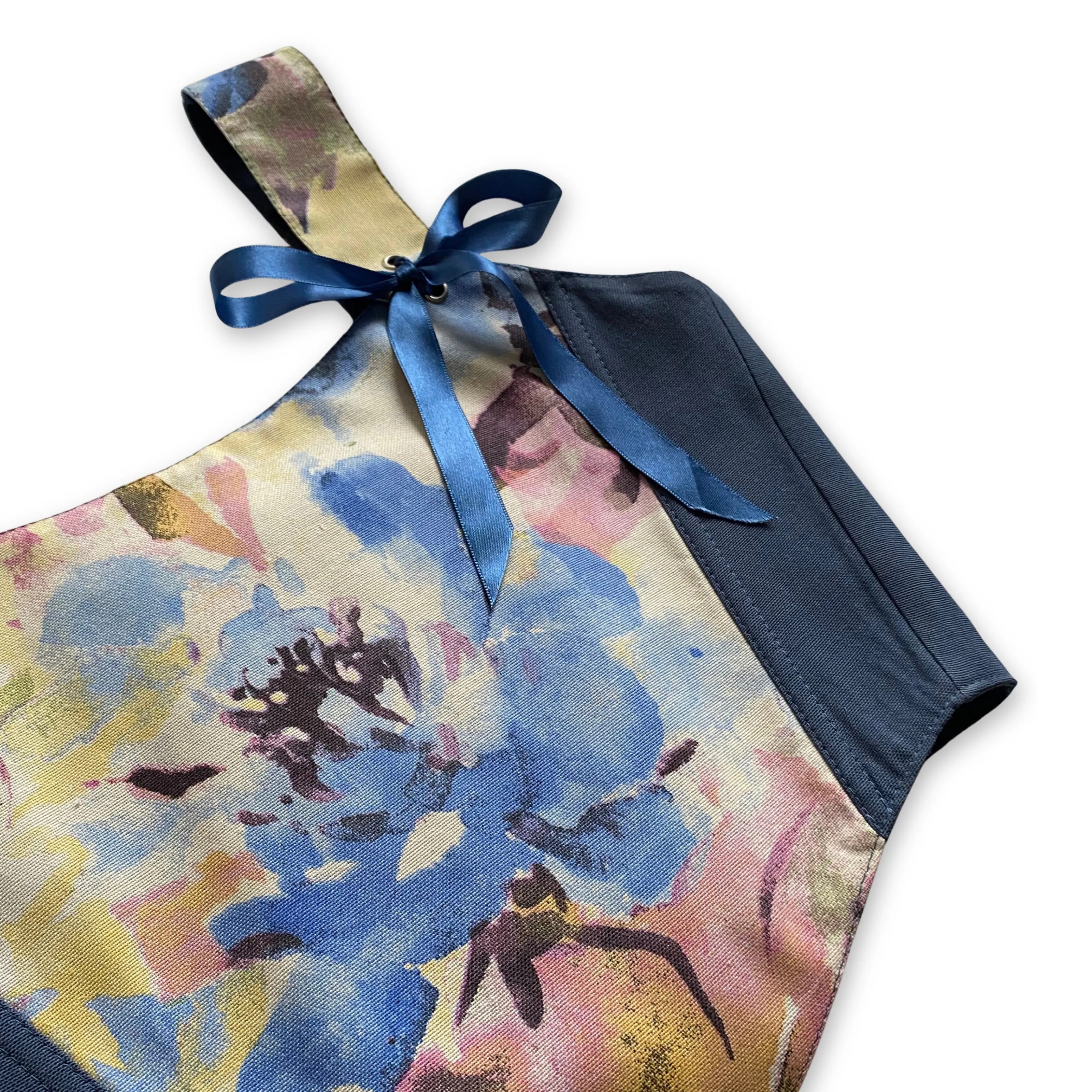 Mavi Çiçek Desenli Çift Taraflı Bayan Korse