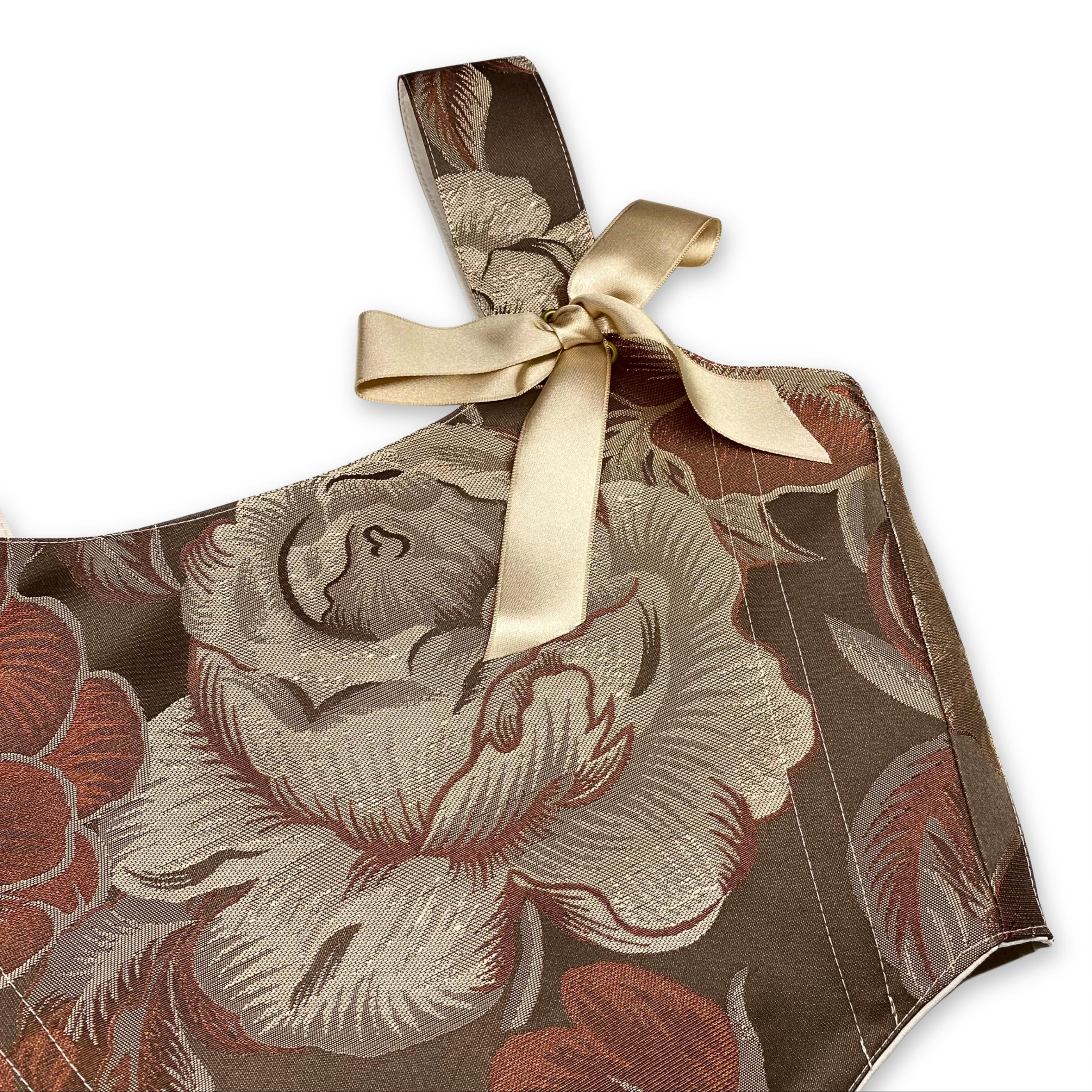 Kahverengi Floral Vintage Desenli Bayan Korse