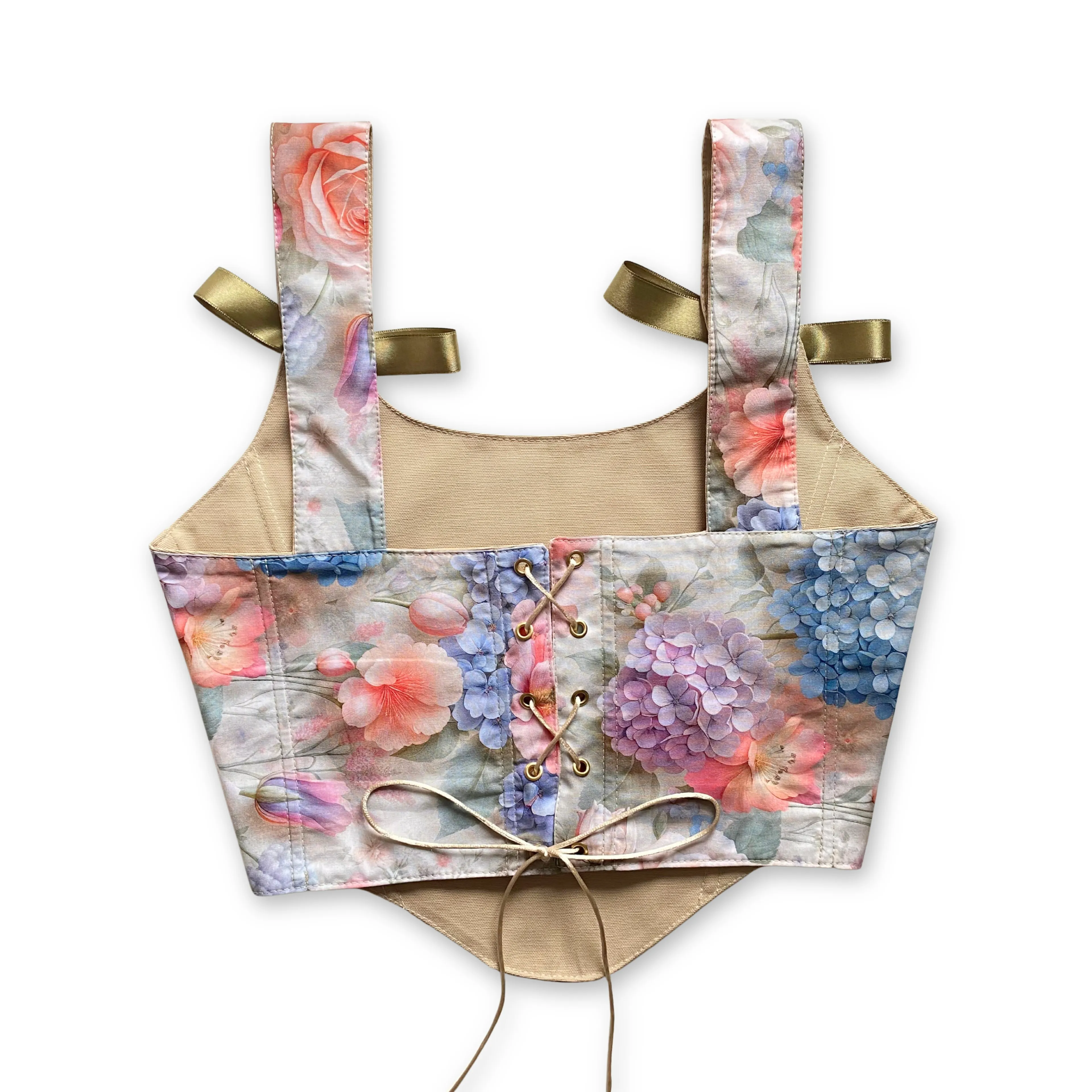 Pastel Çiçek Desenli Bayan Korse