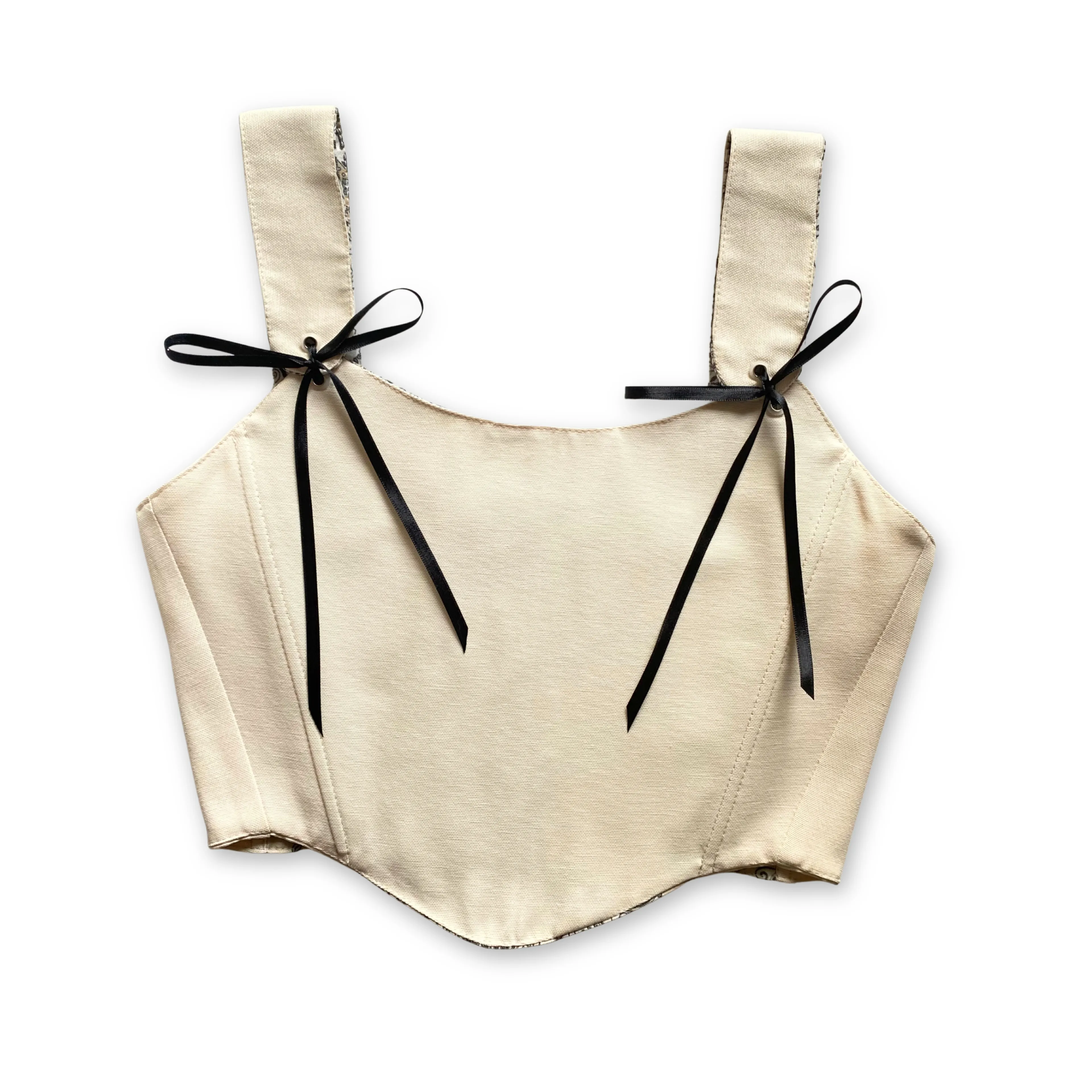 Krem Rengi Etnik Desenli Çift Taraflı Bayan Korse