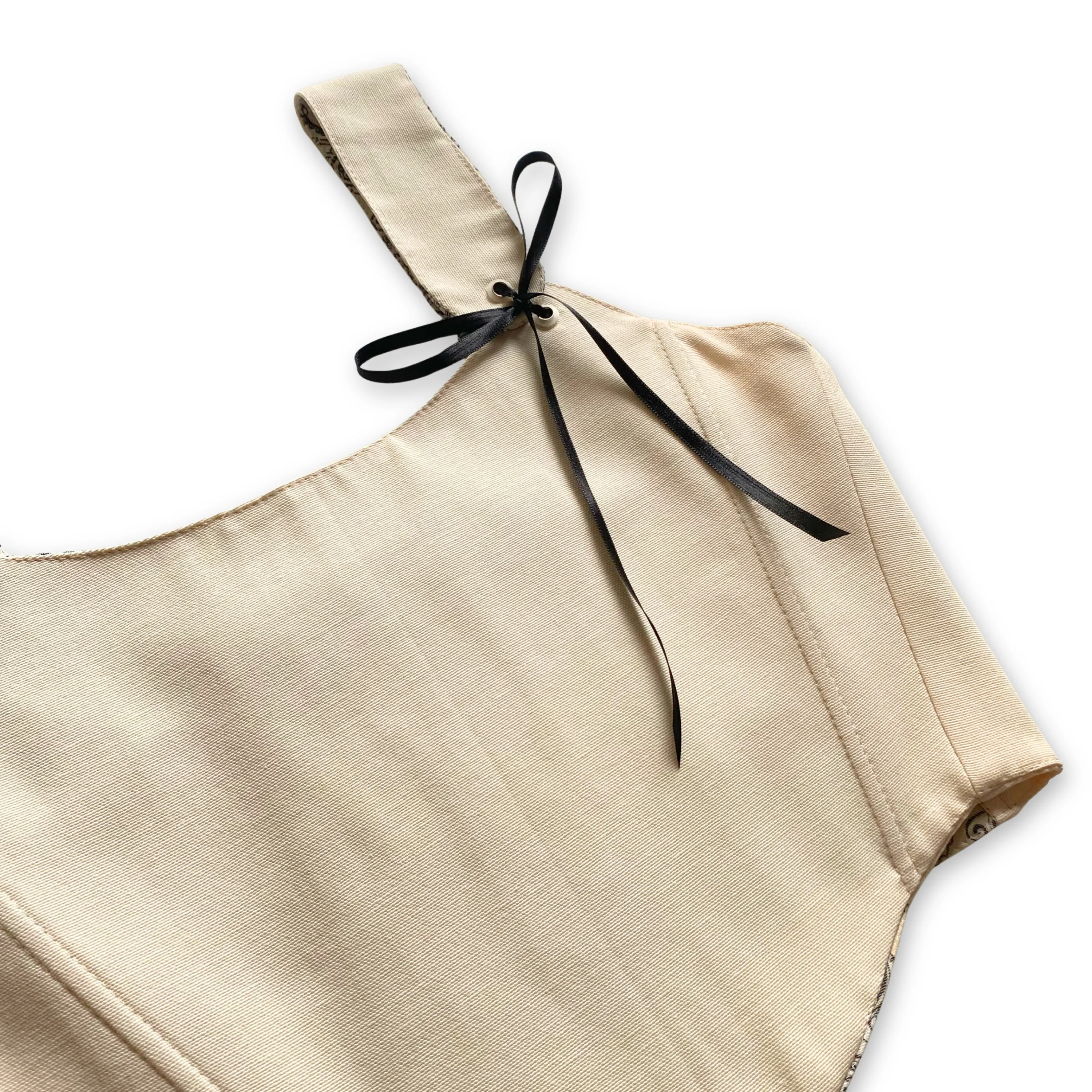 Krem Rengi Etnik Desenli Çift Taraflı Bayan Korse