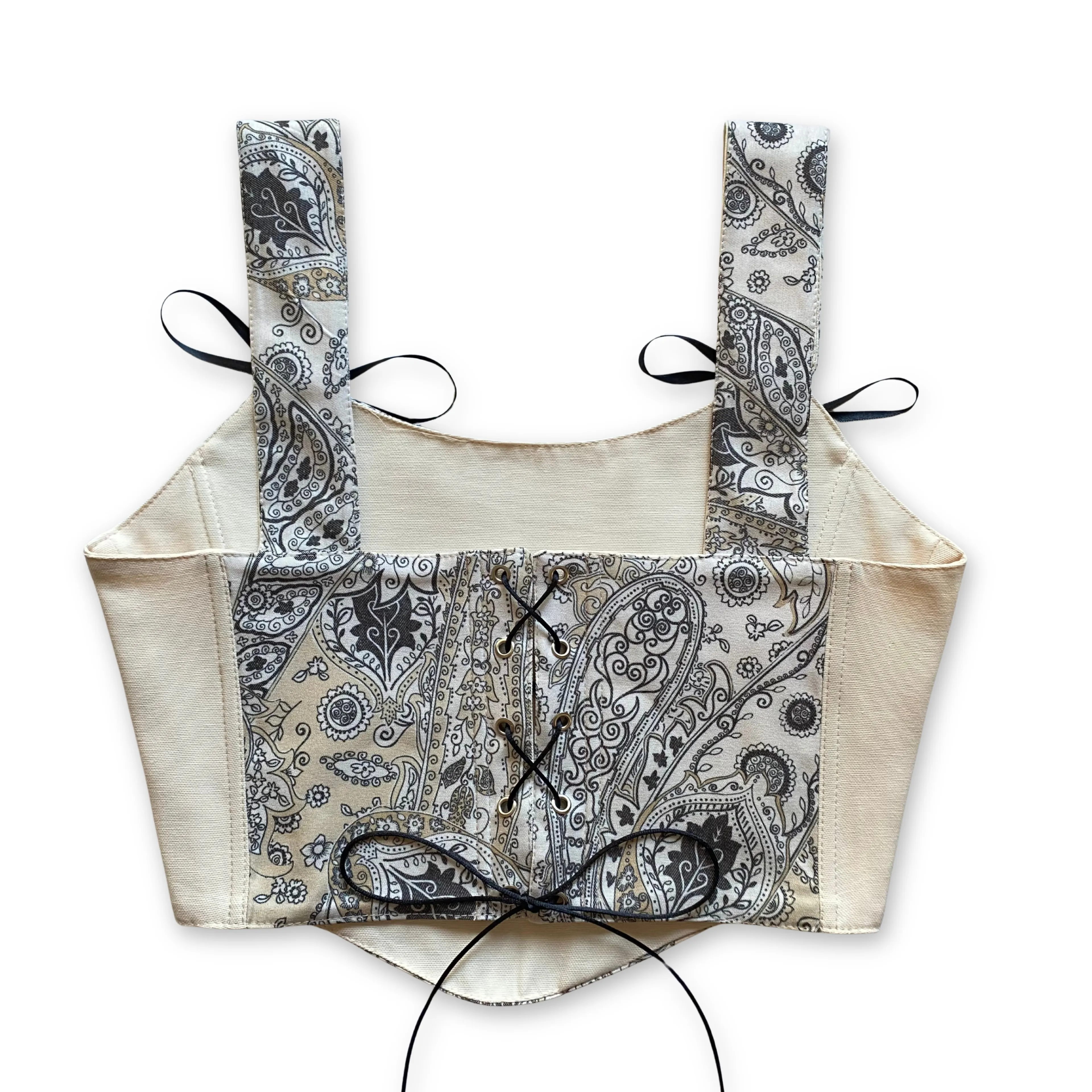 Krem Rengi Etnik Desenli Çift Taraflı Bayan Korse