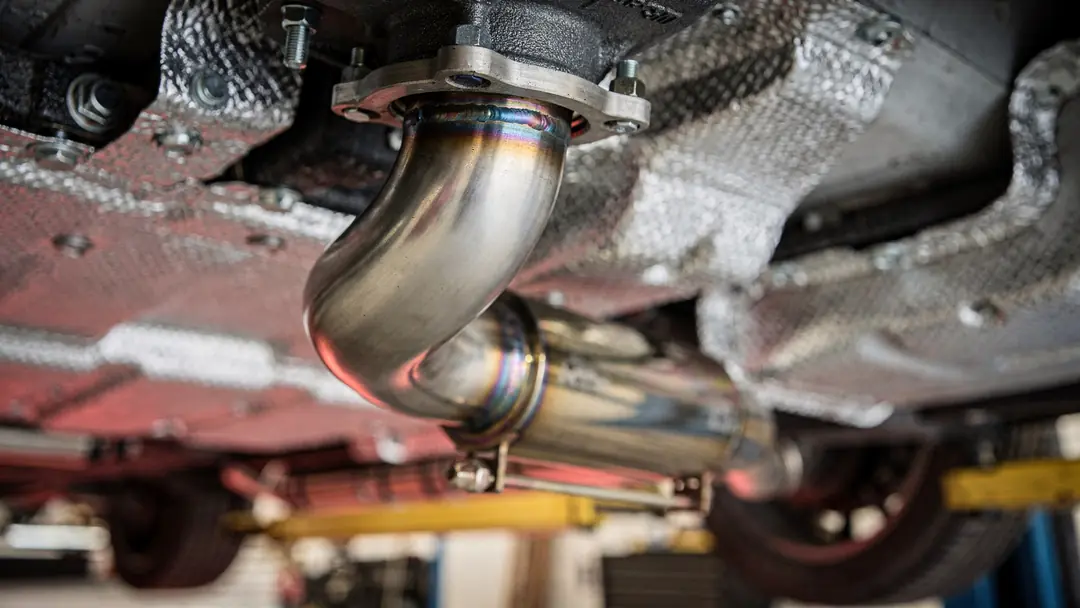A high-flow downpipe with a sport catalytic core.