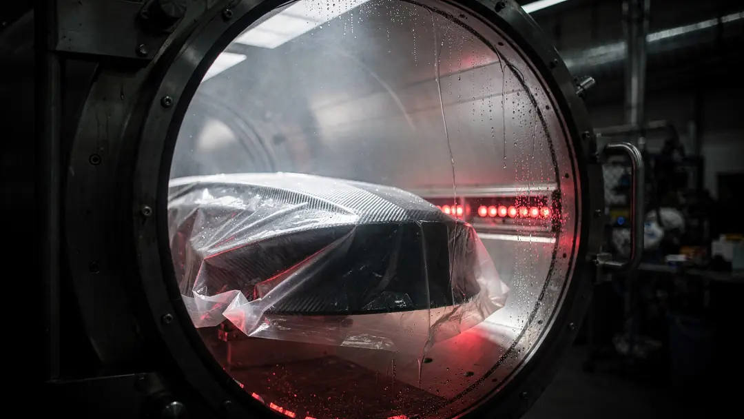 Pre-preg carbon curing under vacuum in the autoclave.