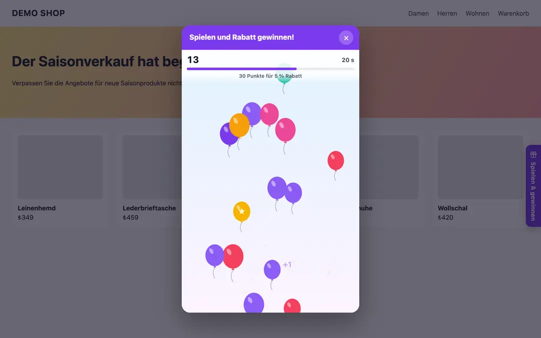 PlayPerks: das Spielfenster im Shop