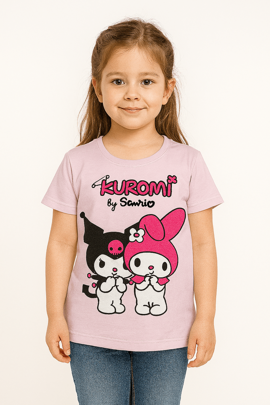 KUROMİ VE MELODY BASKILI TİŞÖRT LİLA